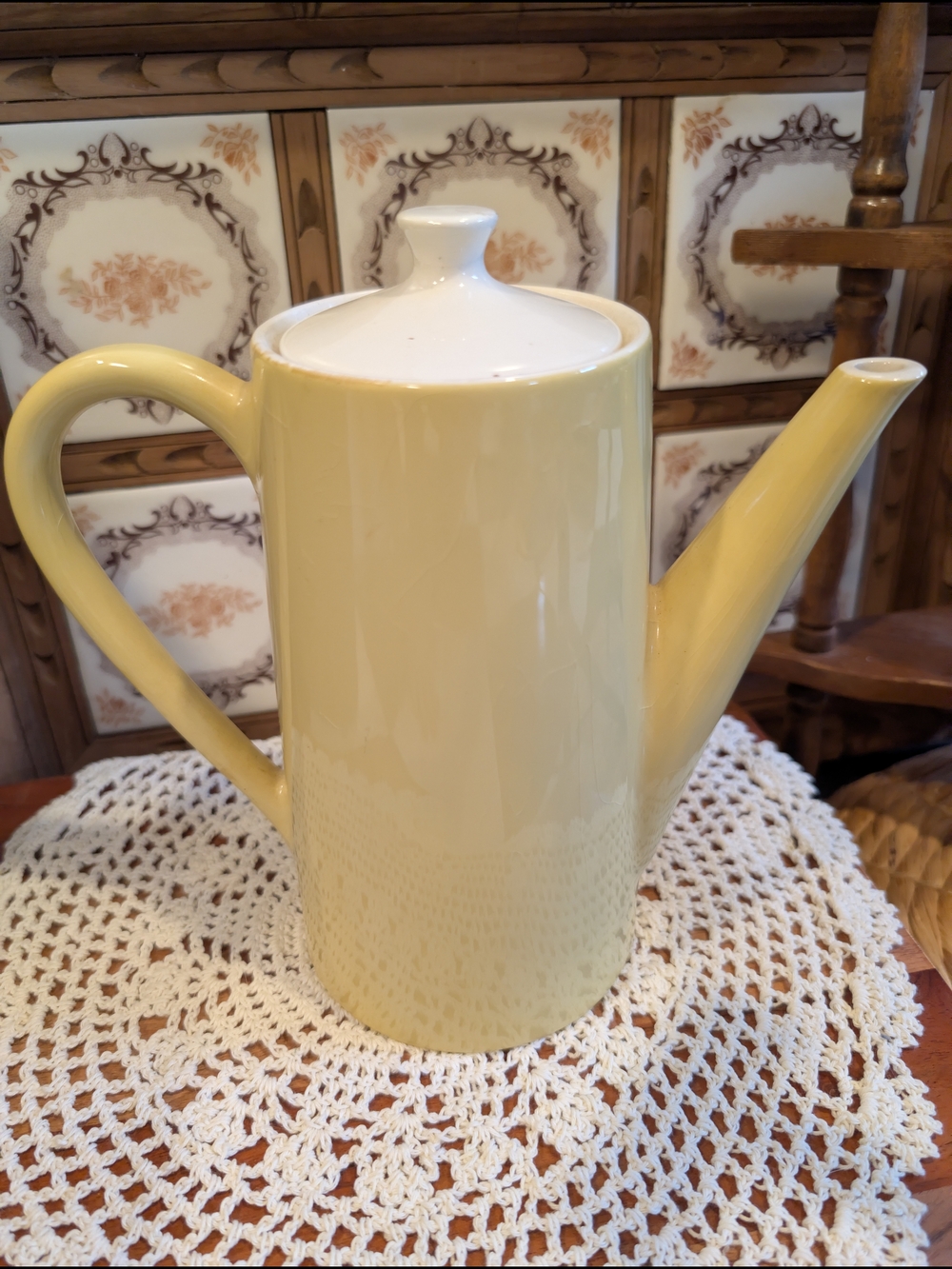 Vintage Yellow Ceramic Coffee Pot with White Lid 70s MCM